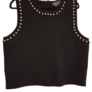 Anthropologie Black Tank Top with Pearl Details